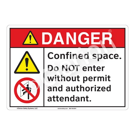 ANSI/ISO Compliant Danger Confined Space Safety Signs Indoor/Outdoor Plastic (BJ) 12 X 18